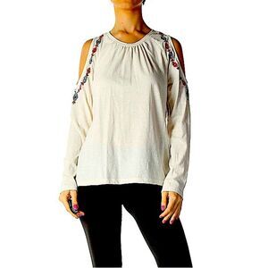NWT Loft Embroidered Cold Shoulder Tee in Whisper White Size XS